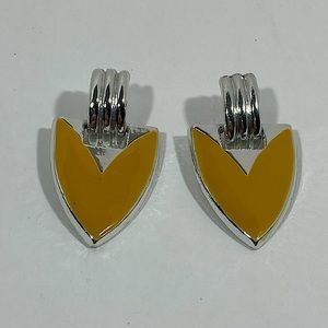 Vintage Yellow Enamel and Silver Earrings
